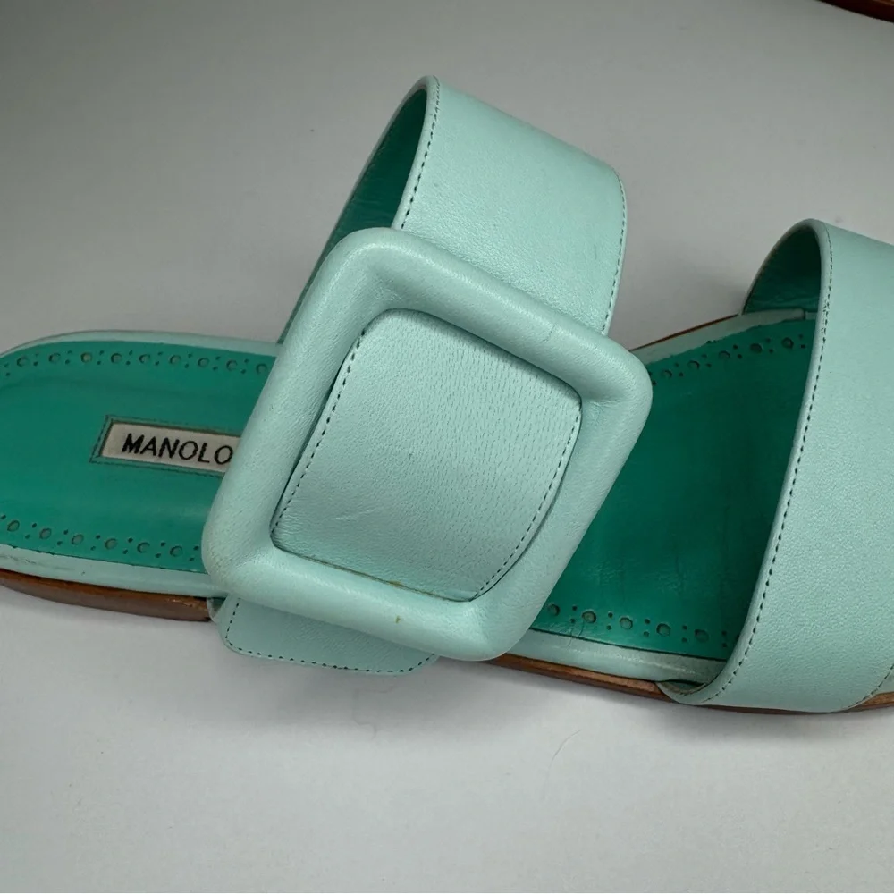 MANOLO BLAHNIK Tituba Buckle Slide Sandals Light Blue With Box Dust Bag Size 41 - Picture 9 of 16